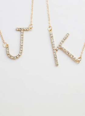 个性时尚姓名吊坠项链A-Z26首字母镶钻项链环保无铅镍项饰