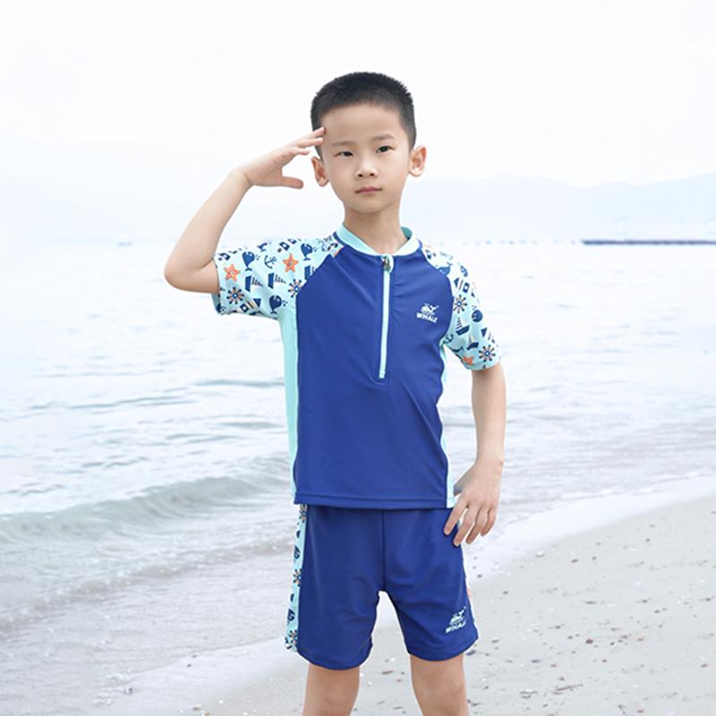 鲸鱼防晒速干防护沙滩泳池游泳儿童青少年短袖夏天孩子泳装温泉