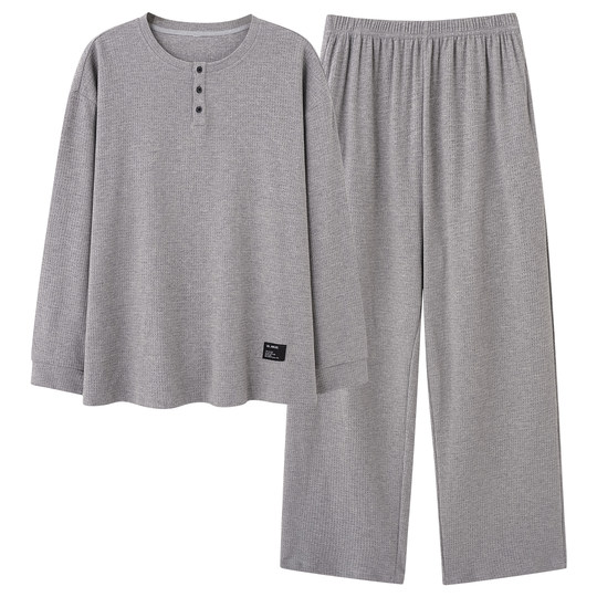 Catman men's pajamas spring and autumn waffle cotton