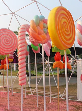 彷真棒棒糖雕塑大型发光糖果模型冰激凌摆件户外公园网红景观装饰