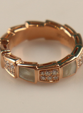 「9.5新」BVLGARI(宝格丽)钻石母贝戒指750玫瑰金52号