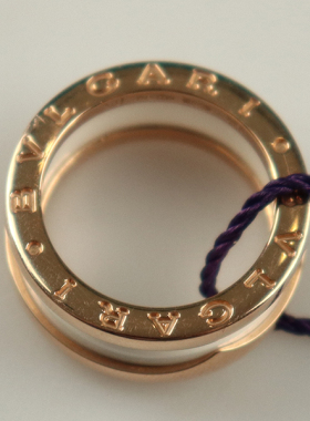 「9.5新」BVLGARI(宝格丽)B.ZERO1白陶瓷戒指750玫瑰金50号