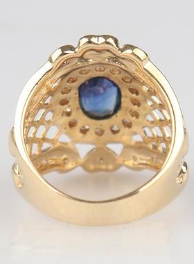 中古95新日本进口商品复古蓝宝石钻石戒指K18黄金545号