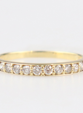 中古95新半圈钻石戒指K18黄金55号