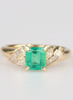 中古95新日本进口商品祖母绿钻石K18黄金51号戒指