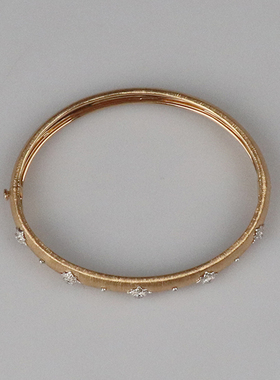 「9.5新」拉丝工艺钻石手镯18K黄金17cm