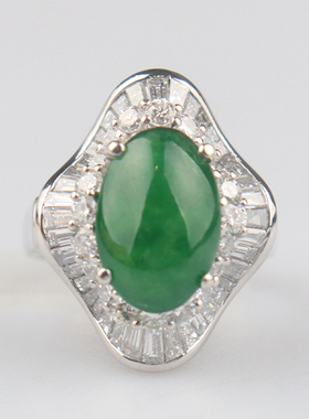 【自营】中古95新椭圆形翡翠钻石戒指铂金90050号