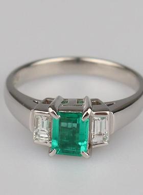 中古95新日本进口商品祖母绿钻石戒指祖母绿铂金90052号戒指