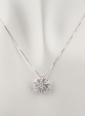 中古9新日本进口商品钻石花型项链K18白金44cm