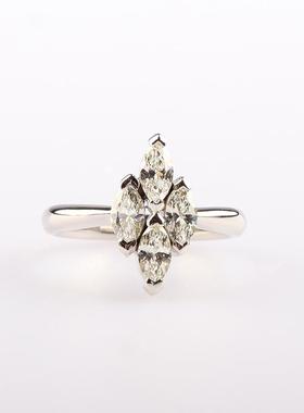 中古95新日本进口商品4颗马眼形切工钻石铂金900戒指51号