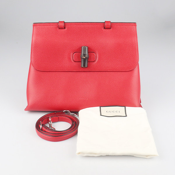 中古9新GUCCI(古驰)BAMBOO DAILY 竹节扣肩背包红色牛皮单肩包,淘宝优惠券,粉丝福利购,淘宝优惠卷