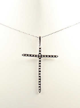 中古95新日本进口商品十字架群镶钻石K18白金45cm项链