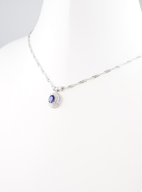 中古95新日本进口商品椭圆形切工蓝宝石钻石铂金850 40cm项链