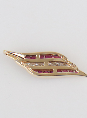 中古95新密镶钻石红宝石吊坠红宝石18K黄金吊坠