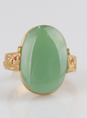 中古95新和田玉钻石戒指和田玉750黄金54号戒指