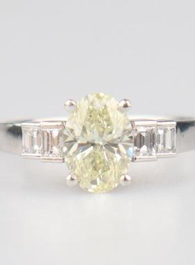 中古95新日本进口商品椭圆形切工黄钻戒指铂金90053号