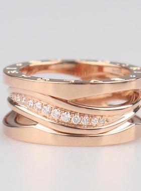 中古95新BVLGARI宝格丽B.ZERO1传奇密镶钻石戒指750玫瑰金52号