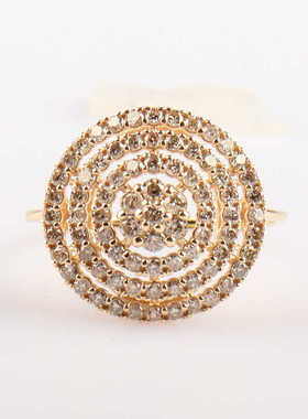 中古95新日本进口圆形群镶钻石K18黄金60号戒指