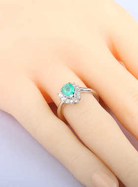 中古95新日本进口水滴形切工祖母绿钻石铂金850戒指51号