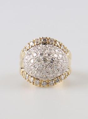 中古95新日本进口商品意大利制造群镶钻石750YG/750WG戒指52号