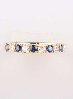 中古99新KOMEHYO定制半圈蓝宝石钻石戒指蓝宝石750黄金50号戒指