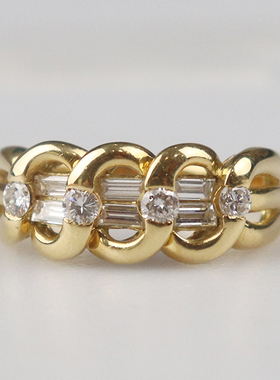 「9.5新」日本进口商品编织钻石戒指K18黄金56号