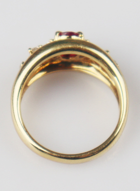 「9.5新」日本进口商品椭圆形切工红宝石钻石戒指K18黄金51号