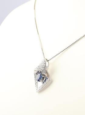 中古95新日本进口商品无烧椭圆形蓝宝石钻石PT900/PT850项链45cm