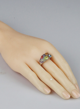 「9.5新」多色彩宝石钻石戒指K10白金58号