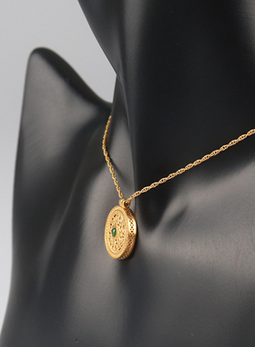 中古95新古法黄金钻石八宝罗盘项链足金/900YG42-45cm