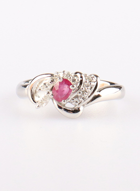 中古95新日本进口商品椭圆形切工红宝石钻石铂金900 52号戒指