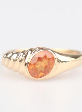 中古95新椭圆型切工芬达石戒指750黄金57号