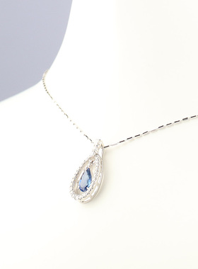 中古95新日本进口商品水滴形切工蓝宝石钻石PT900/PT850项链44cm