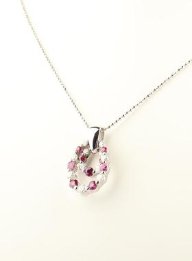 中古95新日本进口商品双圈群镶红宝石钻石PT900/PT850项链45cm