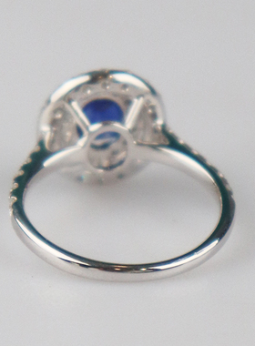 「9.5新」日本进口商品椭圆形切工蓝宝石钻石戒指18KWG53号