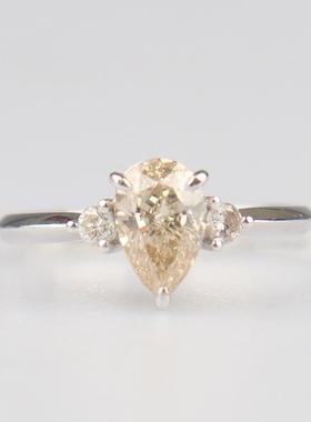 中古95新日本进口商品水滴形切工棕色钻石戒指铂金90053号