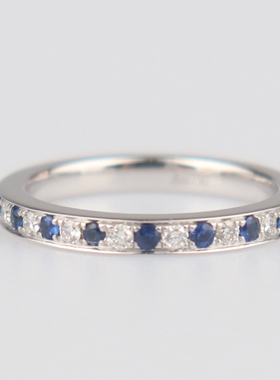 中古95新满钻蓝宝石戒指750白金49号