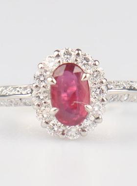 中古95新日本进口商品无烧鸽血红红宝石钻石戒指铂金90051号