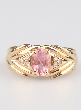 中古95新碧玺钻石戒指碧玺18K黄金52号戒指