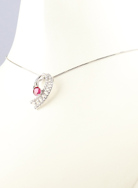 中古95新日本进口商品椭圆形切工红宝石钻石K18白金45cm项链