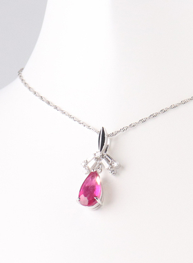 中古95新日本进口商品水滴形切工碧玺钻石PT900PT850项链37 40cm