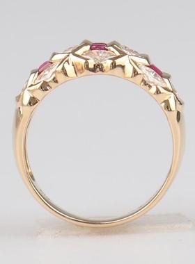 中古95新日本进口商品群镶红宝石钻石戒指K18黄金55号