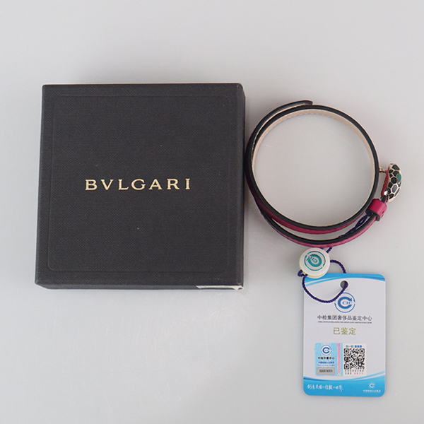 「9.0新」BVLGARI(宝格丽)SERPENTI FOREVER 皮革手镯紫红色牛