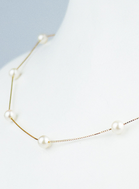 中古95新日本进口商品7颗海水珍珠项链K18黄金37-41cm项链