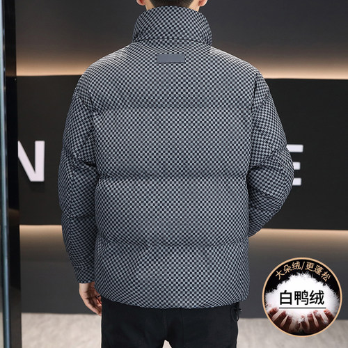 品牌格子立领羽绒服男士冬季2025新款潮牌高端男装白鸭绒保暖外套 - 图3