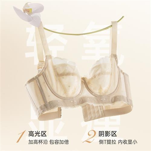 moldbaby内衣女薄款蕾丝性感大胸显小胸遮副乳调整型大尺码文胸春-图1