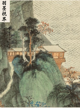 高清复刻张大千仿董源江堤晚景图