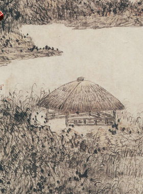 元代王蒙南村草堂图名家国画真迹