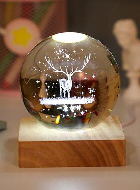 发光篮球水晶球办公室电脑桌面小摆件创意家居房间装饰品足球礼物