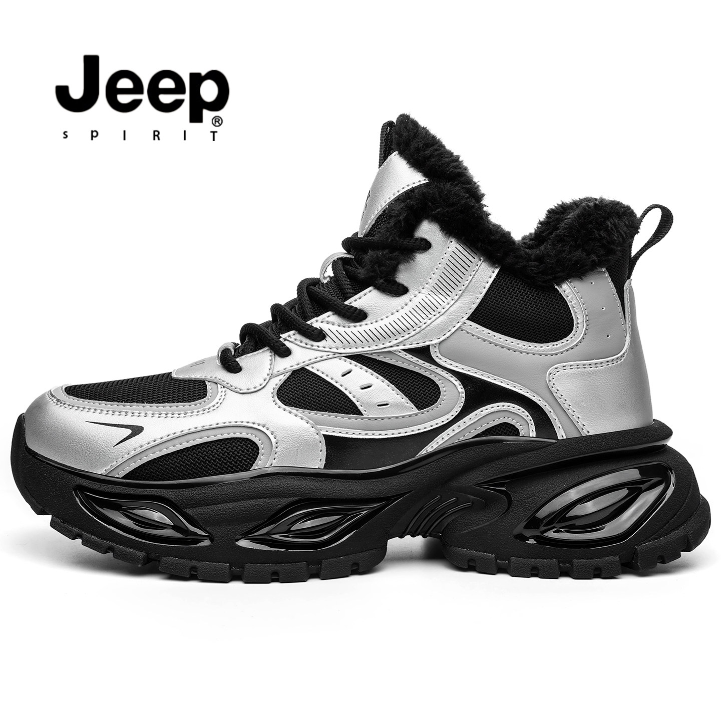 JEEP棉鞋男冬季加绒男鞋中帮增高老爹鞋户外休闲鞋网面透气雪地靴,淘宝优惠券,粉丝福利购,淘宝优惠卷